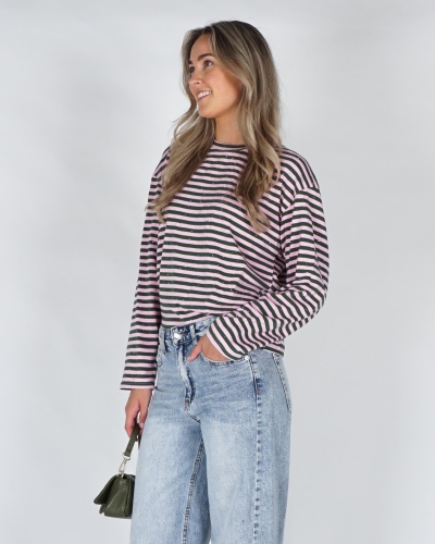 Gossip LONGSLEEVE STREEP EN STRASS Roze