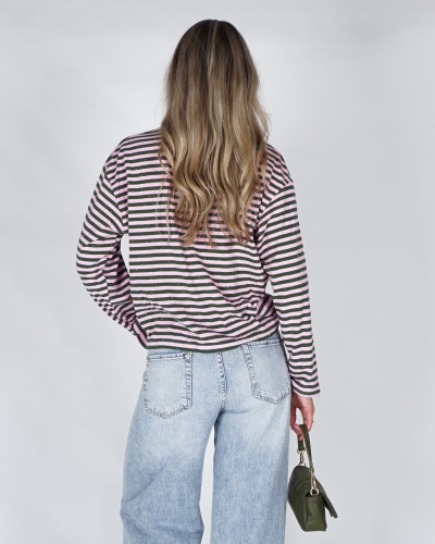 Gossip LONGSLEEVE STREEP EN STRASS Roze