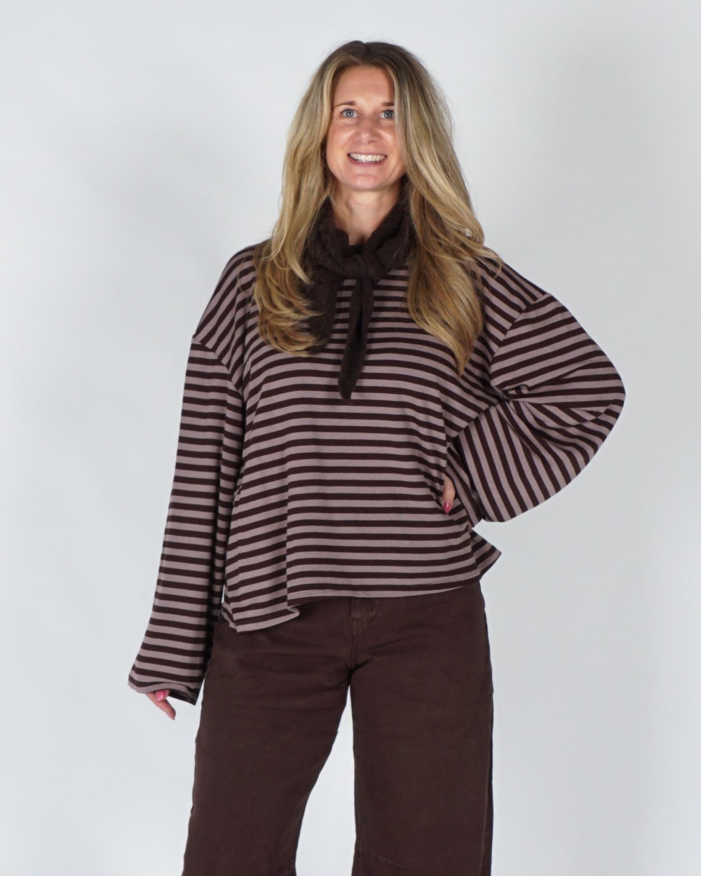 Gossip GESTREEPTE LONGSLEEVE ELLE Taupe