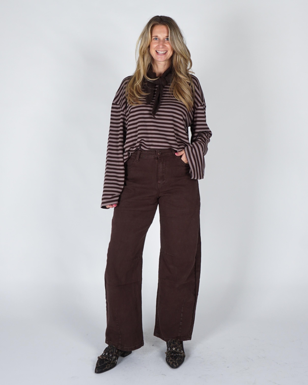 Gossip GESTREEPTE LONGSLEEVE ELLE Taupe