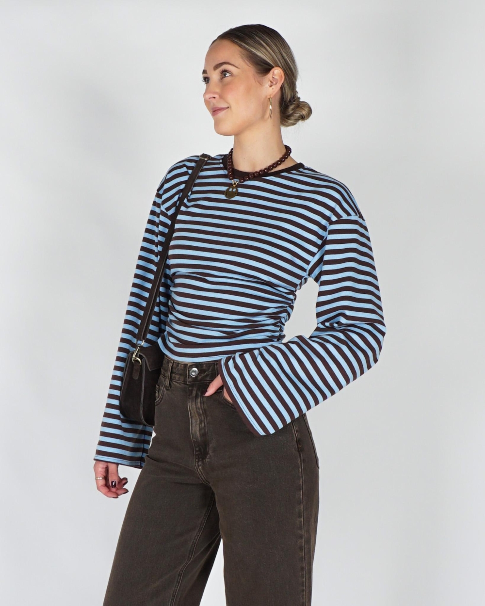 Gossip FITTED LONGSLEEVE GESTREEPT Bruin