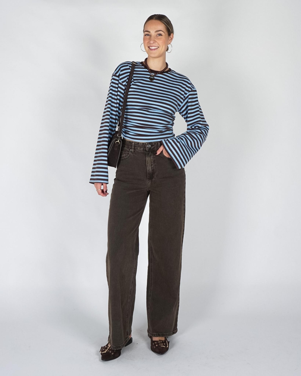 Gossip FITTED LONGSLEEVE GESTREEPT Bruin