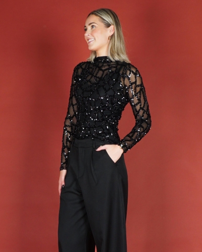 Gossip MESH TOP MET PAILLETTEN Zwart