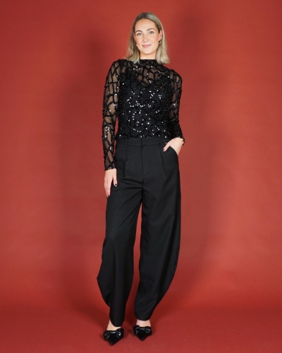 Gossip MESH TOP MET PAILLETTEN Zwart