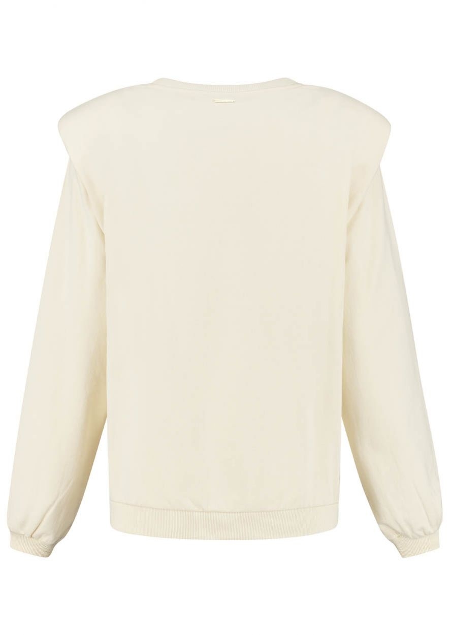 KYANA GEBROKEN WITTE SWEATER MET SCHOUDERDETAIL 
