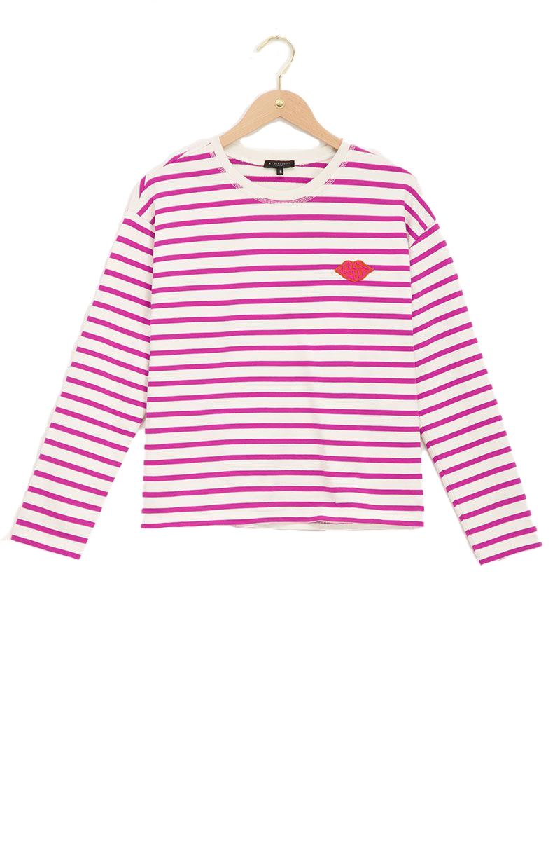 GESTREEPTE TOP TRÈS BELLE ROZE