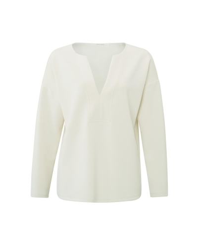 YAYA SWEATSHIRT WITH DEEP V-NECK ECRU