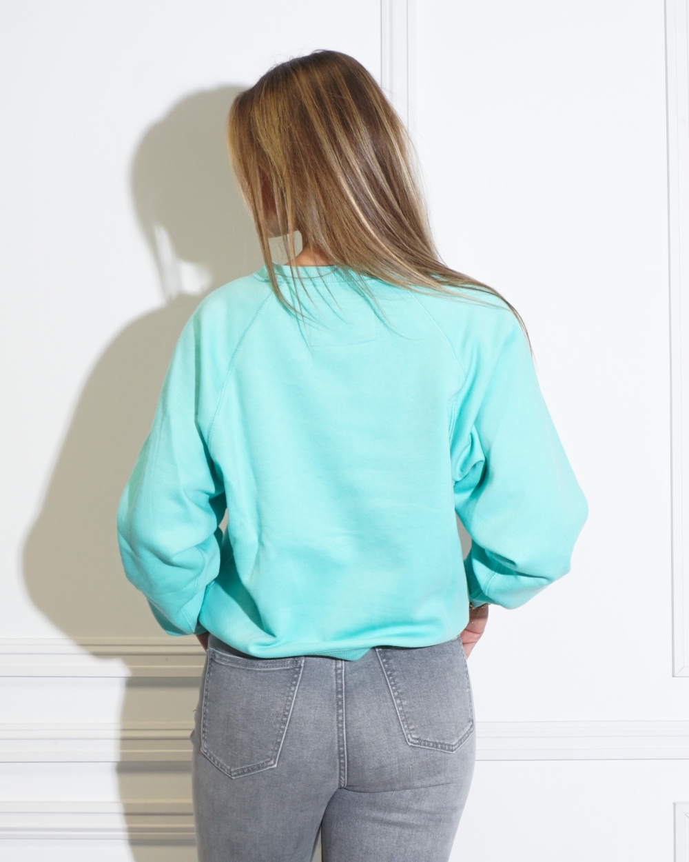 SWEATER MET RONDE HALS EN RAGLANMOUWEN TURQUOISE