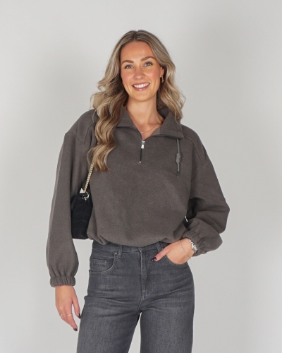 YAYA BALLOON SLEEVE MET ZIP DONKERGRIJS