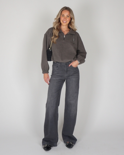 BALLOON SLEEVE MET ZIP DONKERGRIJS