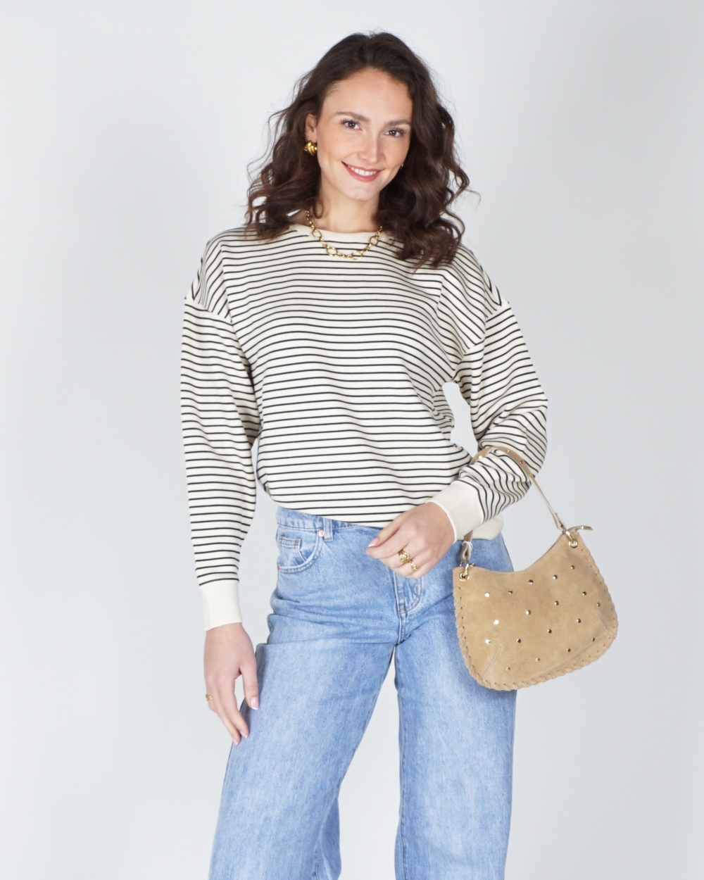 GESTREEPTE SWEATER IMA ECRU ZWART