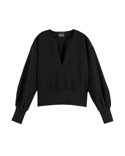 Scotch & Soda V-NECK SWEATSHIRT IN TENCEL BLEND ZWART