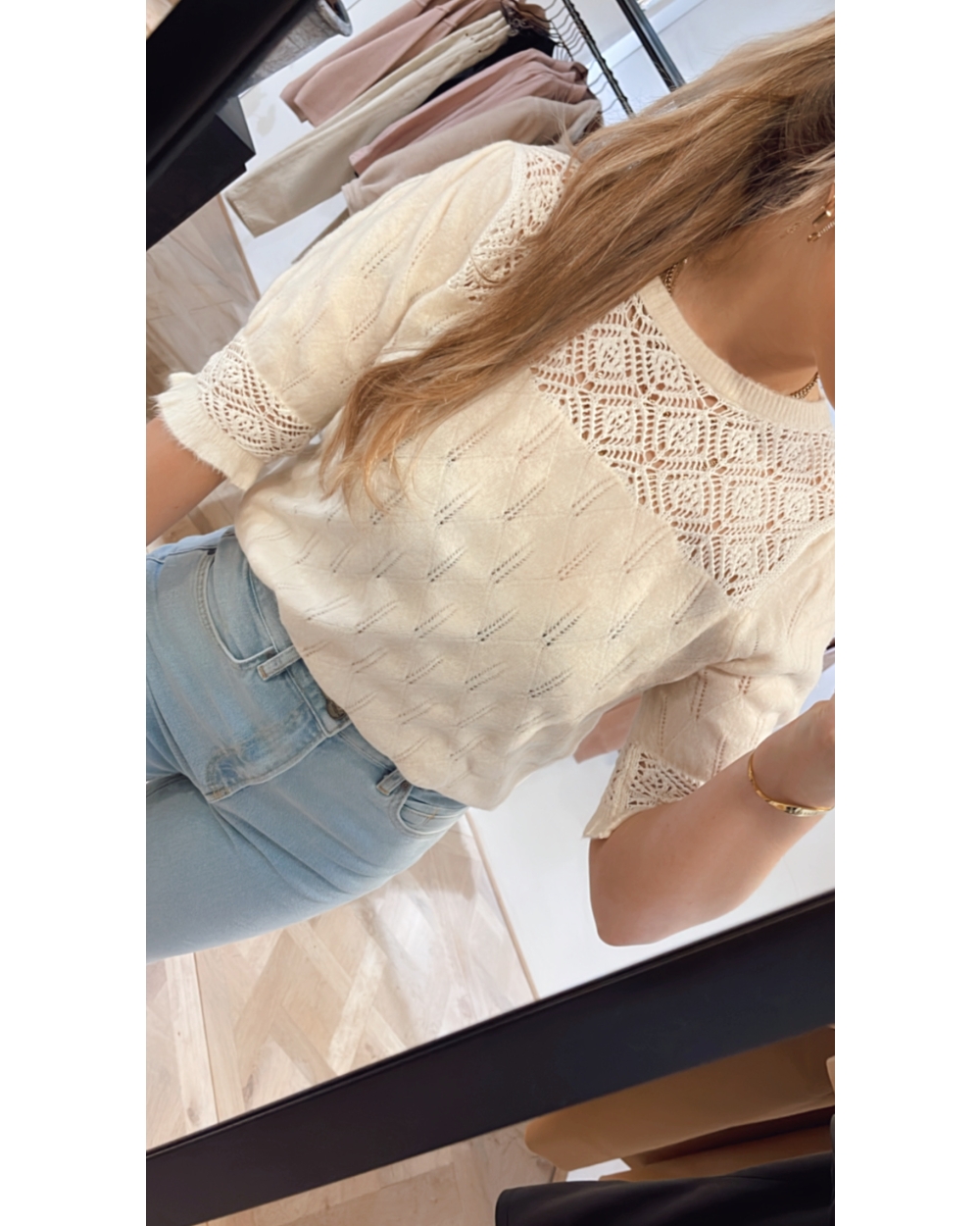 GEBREIDE TRUI MET HALVE MOUWEN OFF WHITE