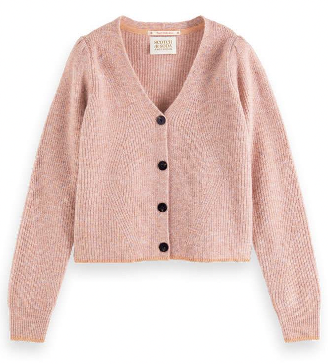 COSY LUREX GATHERED SHOULDER CARDIGAN PEACH