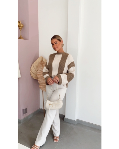 Gossip GESTREEPTE TRUI ANNA ECRU TAUPE