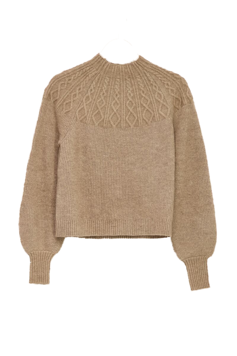 BEIGE TRUI MET GEDETAILLEERDE OVERLOOP