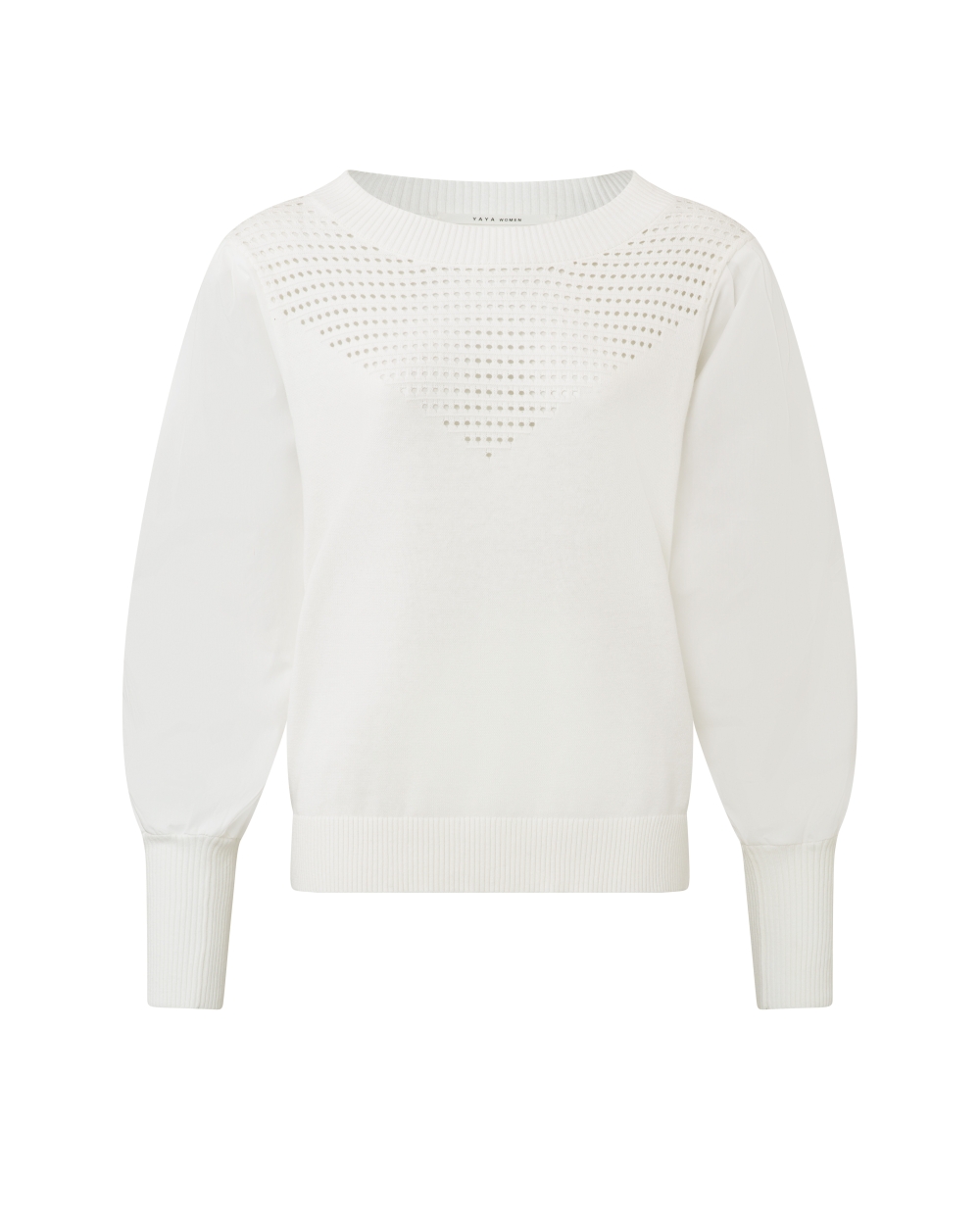 OPENGEWERKTE TRUI BLOUSE WIT