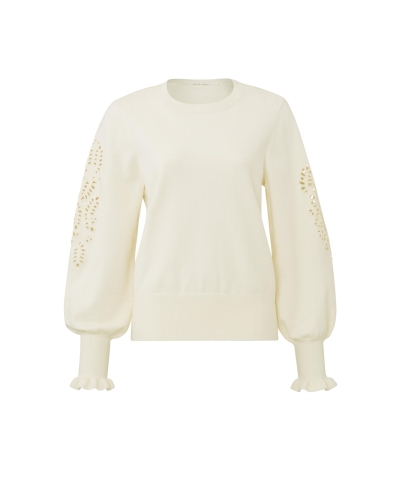 YAYA LASERCUT SWEATER ECRU
