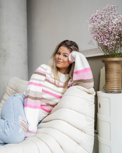 Gossip GESTREEPTE TRUI ROZE