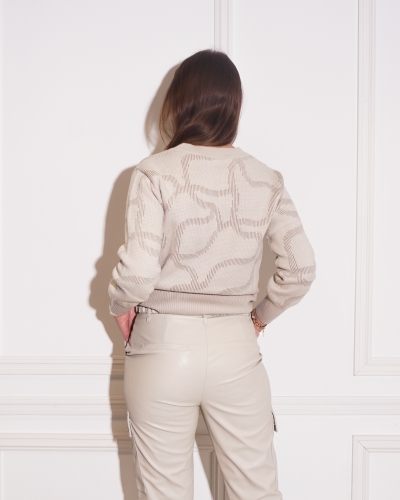 JACQUARD TRUI MET RIBDETAILS BEIGE