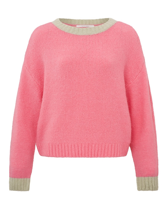 TRUI MET RONDE HALS EN RIBDETAILS ROZE