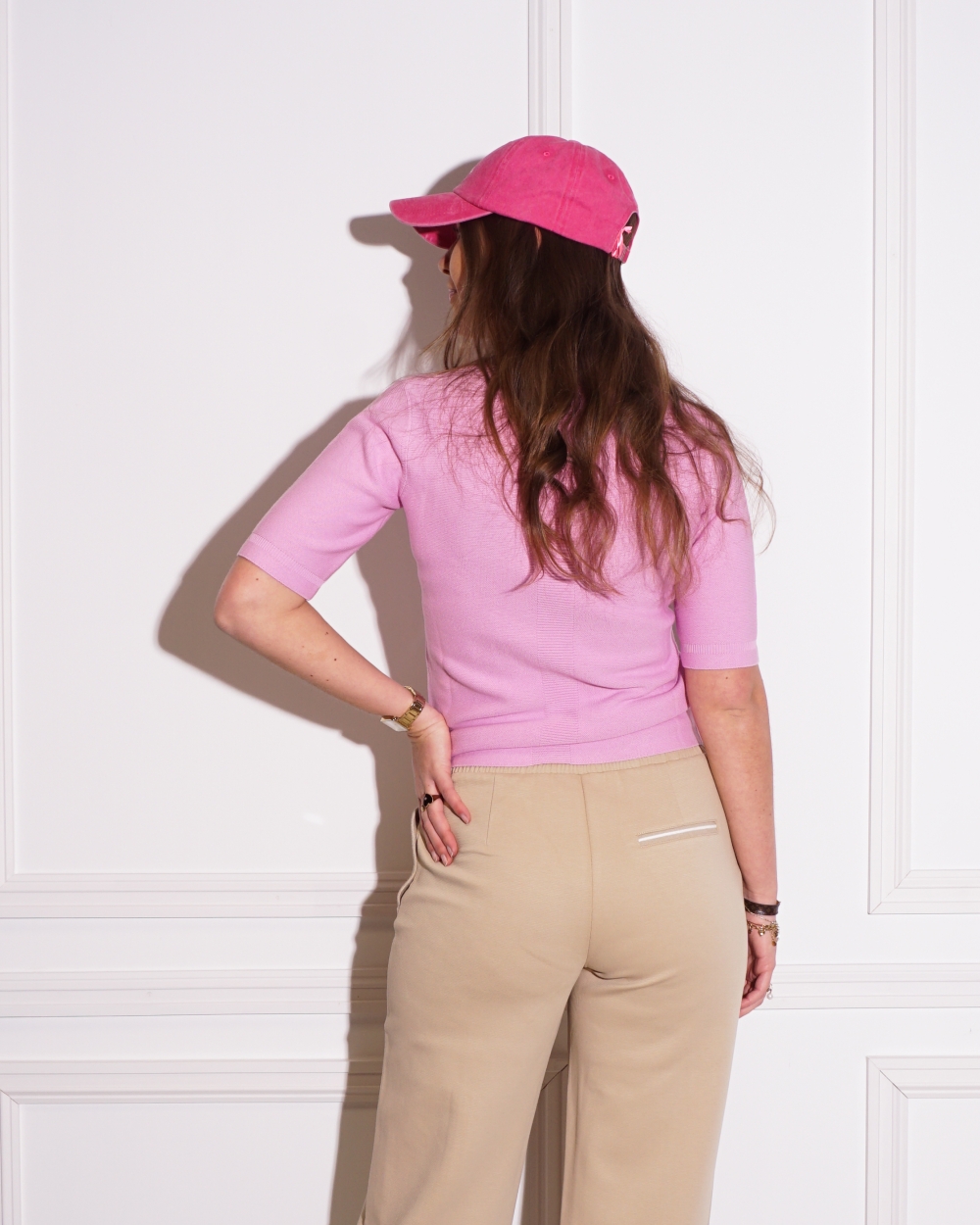GERIBDE TOP MET V-HALS ROZE