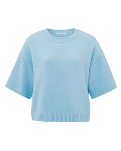 TOP MET RIB MOUW BLAUW