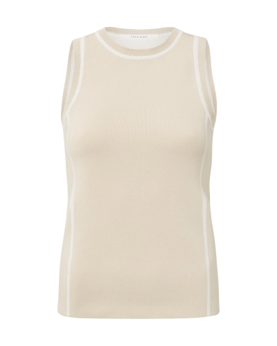 GEBREIDE TANKTOP MET STREPEN BEIGE