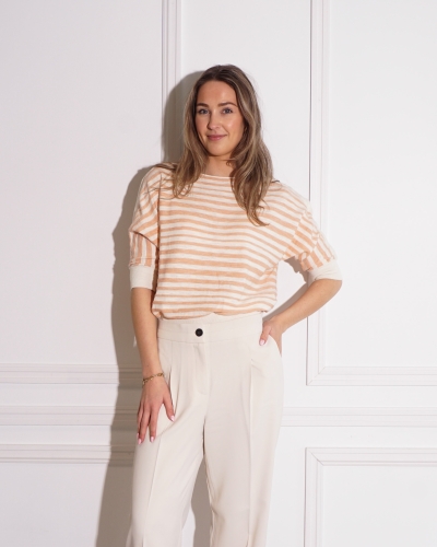 YAYA GESTREEPTE TRUI BEIGE/KORAAL