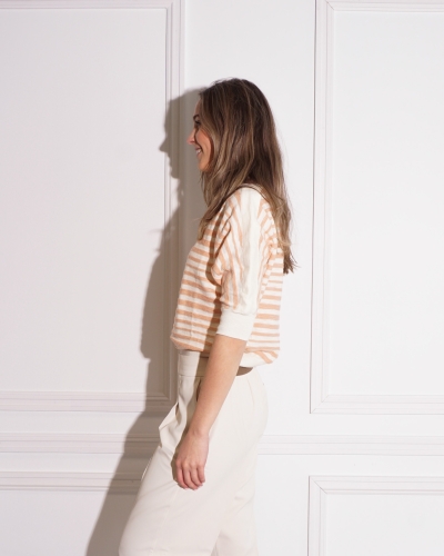 YAYA GESTREEPTE TRUI BEIGE/KORAAL