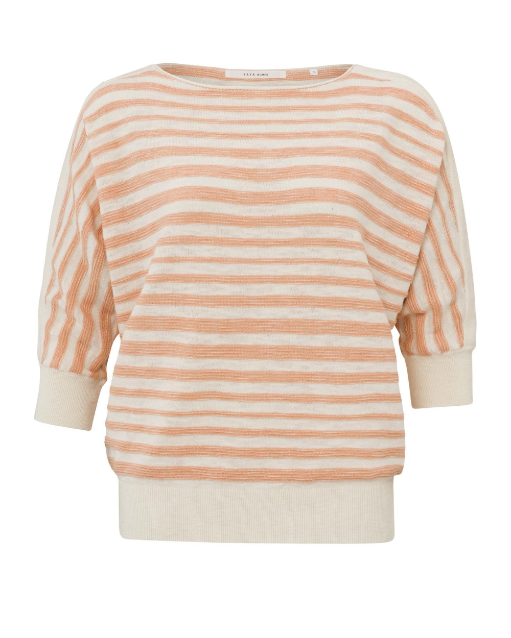 GESTREEPTE TRUI BEIGE/KORAAL