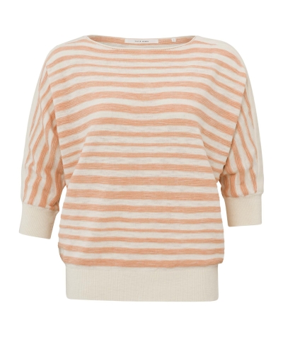 GESTREEPTE TRUI BEIGE/KORAAL