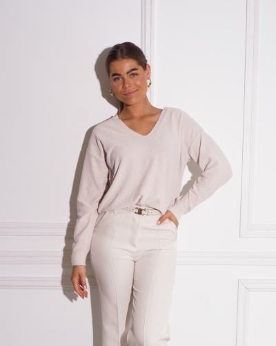 YAYA TRUI V-HALS ZACHTE STOF BEIGE