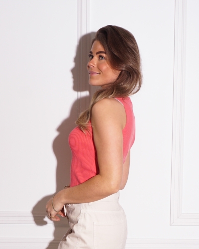 GERIBDE TANKTOP MET STREEP ROZE