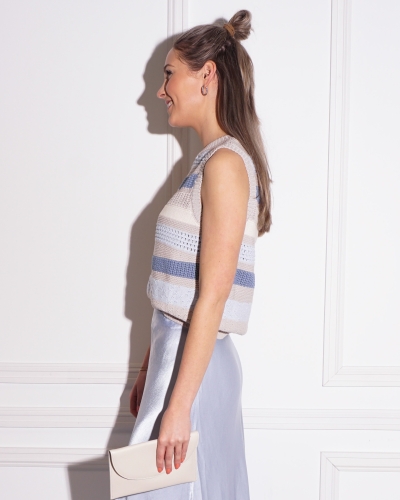 TOP MET STREPEN BEIGE/BLAUW