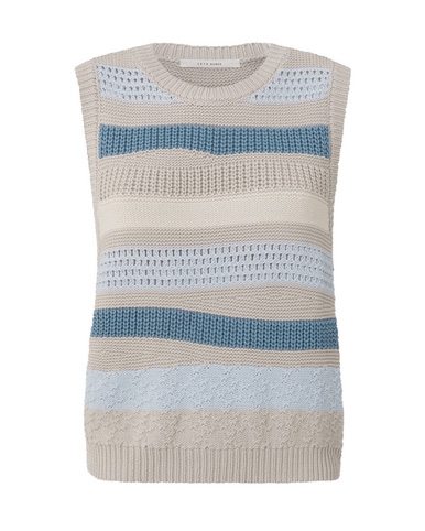 TOP MET STREPEN BEIGE/BLAUW
