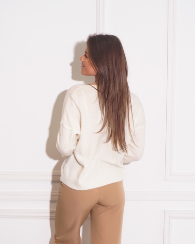 BASIC KNIT V-HALS ECRU