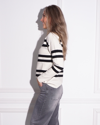 GESTREEPTE SWEATER ECRU