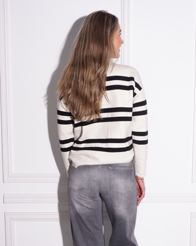 GESTREEPTE SWEATER ECRU