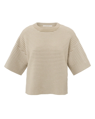 GESTREEPTE FLUFFY TRUI BEIGE