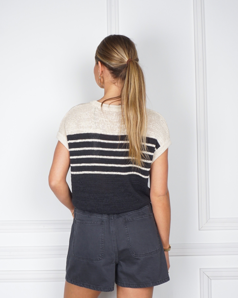 MOUWLOZE GEBREIDE TOP MET STREPEN 