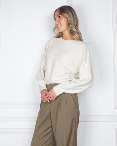 YAYA TRUI MET RIBGEBREIDE MOUWEN OFF WHITE