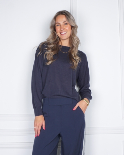 GEBREIDE TRUI MET TEXTUUR DONKER BLAUW