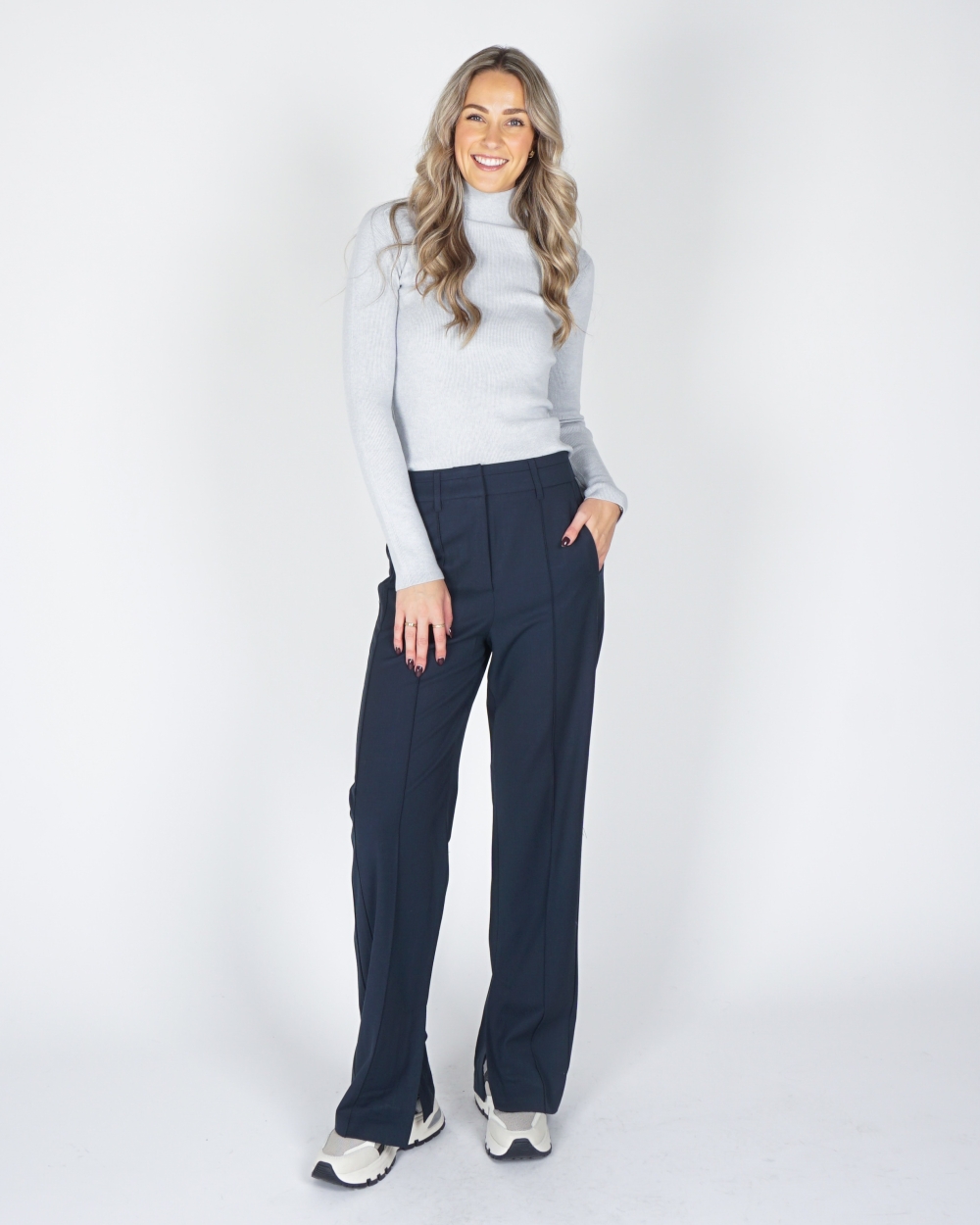 RIBBED TOP MET COL LICHTBLAUW