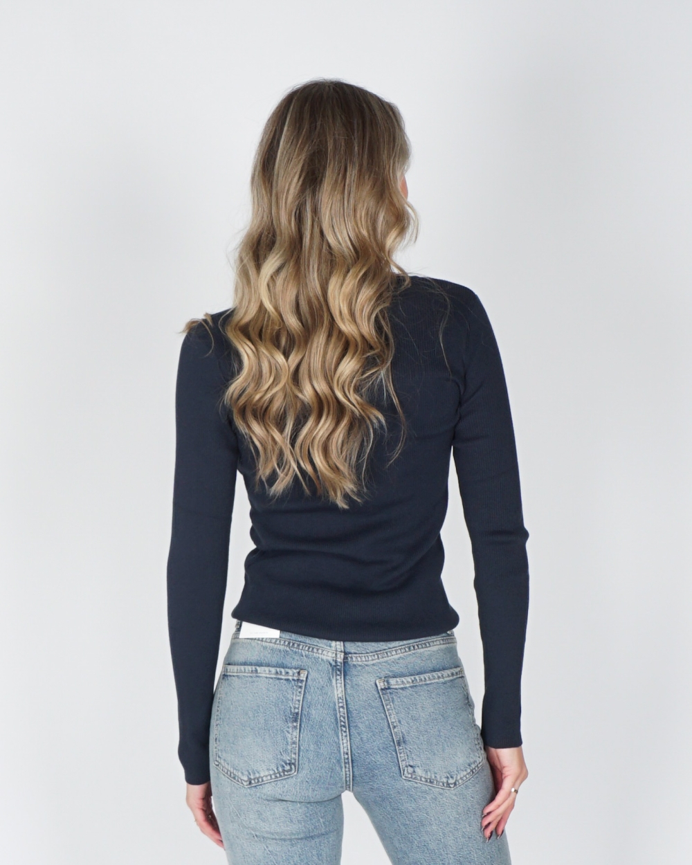 FITTED RIBBED TOP BLAUW