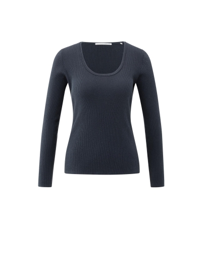 FITTED RIBBED TOP BLAUW