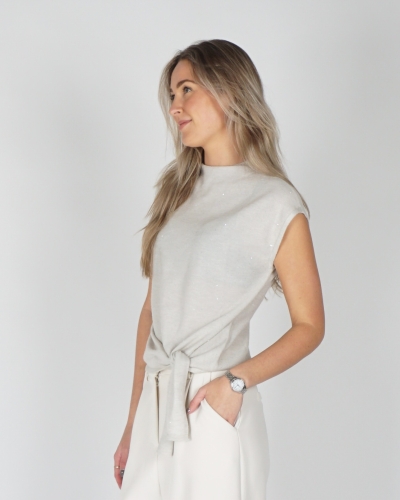 YAYA TOP MET KNOOPDETAIL EN GLITTERS GRIJS 