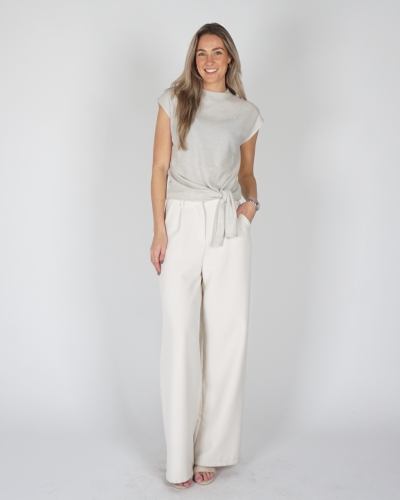 TOP MET KNOOPDETAIL EN GLITTERS GRIJS 
