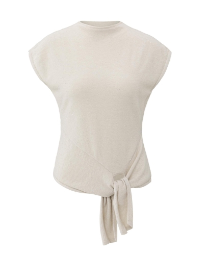TOP MET KNOOPDETAIL EN GLITTERS GRIJS 