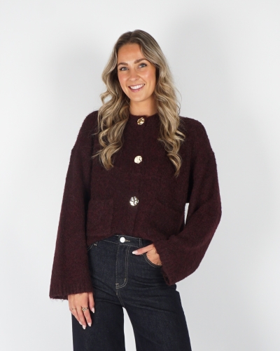 My Jewellery BOUCLE VEST MET KNOPEN BRUIN/BORDEAUX